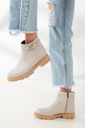 بوت / نیم بوت بژ زنانه چرم مصنوعی SOFT FASHION - کد 369613520