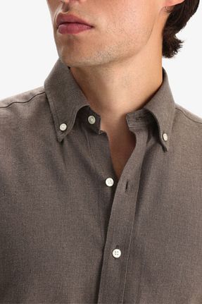 پیراهن قهوه ای مردانه Fitted alenmeza - کد 371539832