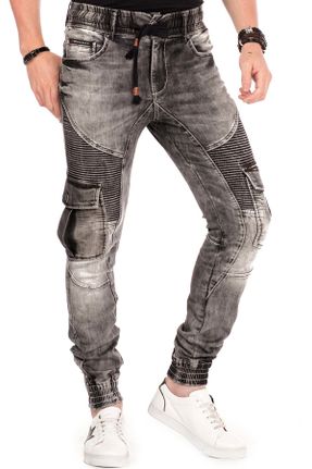 شلوار جین مشکی مردانه پاچه تنگ کارگو کد 32525247