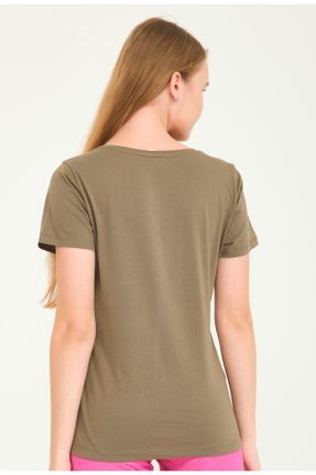 تی شرت خاکی زنانه یقه گرد ریلکس تکی بیسیک کد 372991608