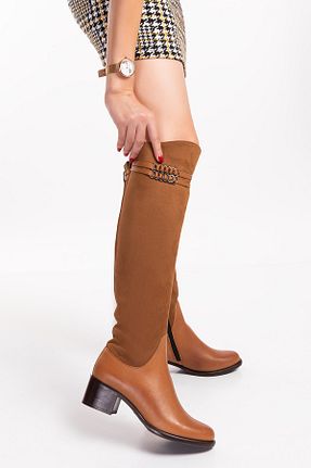 چکمه قهوه ای زنانه چرم خالص Elile Shoes - کد 373613479