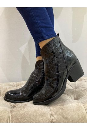 بوت / نیم بوت مشکی زنانه چرم خالص Elegant Ayakkabı - کد 77218686