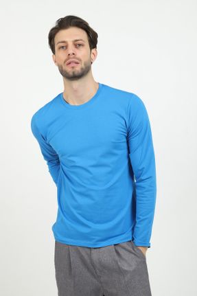 تی شرت آبی مردانه رگولار یقه گرد لیکرا تکی بیسیک کد 77450499