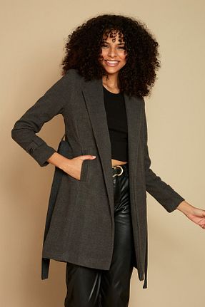 پالتو پشمی طوسی زنانه رگولار Select Moda - کد 349787250