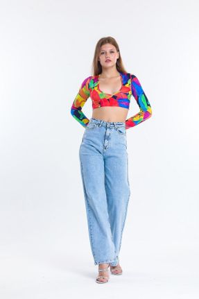 شلوار جین زنانه پاچه گشاد فاق بلند جین ساده جوان کد 376374362