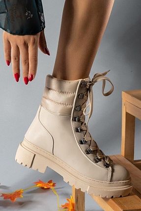 بوت / نیم بوت بژ زنانه چرم مصنوعی MEVESE - کد 376778641