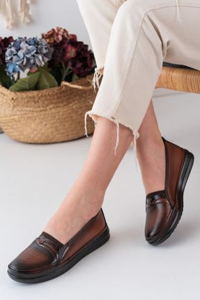 کفش لوفر قهوه ای زنانه چرم مصنوعی پاشنه کوتاه ( 4 - 1 cm ) کد 377064537