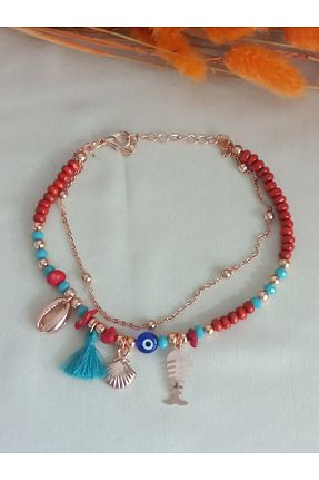 خلخال جواهر زرشکی زنانه منجق İPAR AKSESUAR - کد 155069526