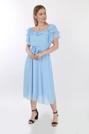 لباس آبی زنانه بافتنی شیفون A-line آستین-کوتاه اداری کد 377400992