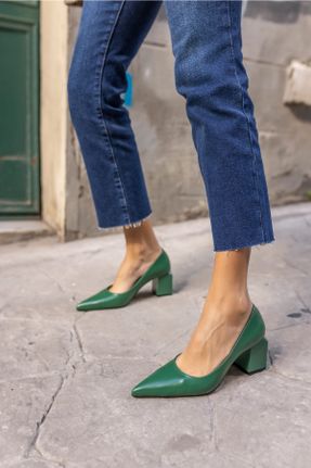 کفش پاشنه بلند کلاسیک سبز زنانه چرم مصنوعی پاشنه ضخیم پاشنه متوسط ( 5 - 9 cm ) کد 377233395
