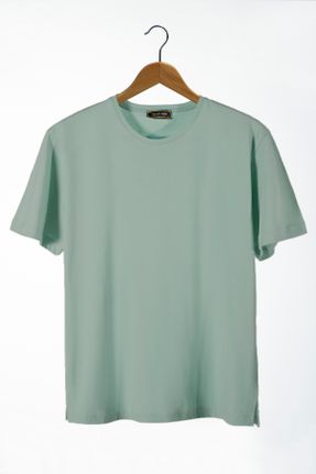 تی شرت سبز مردانه اورسایز یقه گرد پنبه (نخی) تکی کد 378075809
