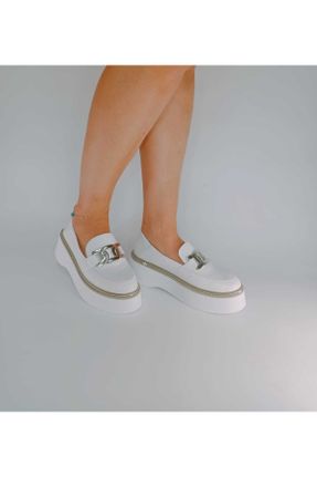 کفش کژوال سفید زنانه چرم طبیعی پاشنه متوسط ( 5 - 9 cm ) پاشنه ضخیم کد 377311285