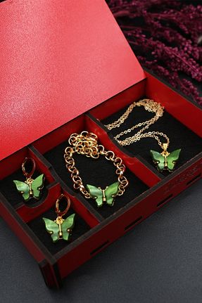 گردنبند جواهر سبز زنانه روکش طلا Dukkanka - کد 377632619