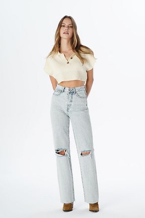 شلوار جین سرمه ای زنانه پاچه پهن CROSS JEANS - کد 377348067