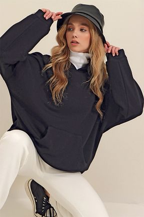 سوئیشرت مشکی زنانه ساده Trend Alaçatı Stili - کد 377427265
