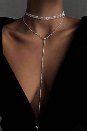 گردنبند جواهر سرمه ای زنانه روکش طلا کد 377238475