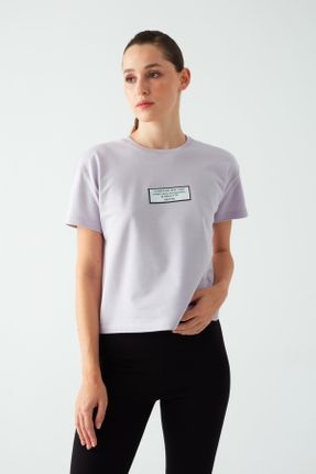 تی شرت بنفش زنانه رگولار یقه گرد پنبه (نخی) تکی جوان کد 379143373
