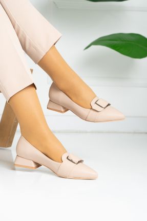 کفش پاشنه بلند کلاسیک بژ زنانه چرم مصنوعی پاشنه کوتاه ( 4 - 1 cm ) پاشنه ضخیم کد 87369402