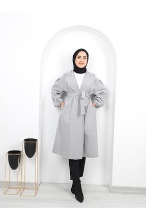 پالتو پشمی حجاب سرمه ای زنانه Balon ışık tesettur - کد 379830254