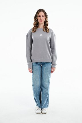 سوئیشرت طوسی زنانه چاپی Eazy Co - کد 369327114