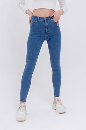شلوار جین آبی زنانه پاچه تنگ فاق بلند جین ساده کد 379612919