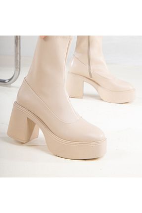 بوت / نیم بوت بژ زنانه چرم مصنوعی Bektay Shoes - کد 379614835