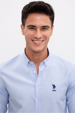 پیراهن آبی مردانه یقه پیراهنی U.S. Polo Assn. - کد 378065579