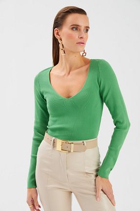 پلیور سبز زنانه ساده Sateen - کد 378763364