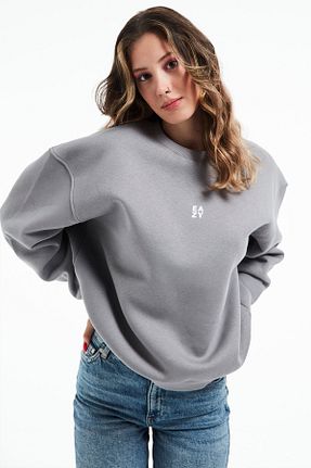 سوئیشرت طوسی زنانه چاپی Eazy Co - کد 369327114