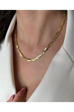 گردنبند استیل طلائی زنانه فولاد ( استیل ) کد 376211714