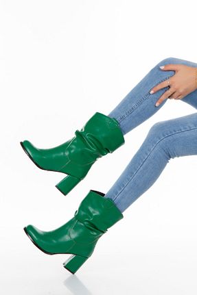 بوت / نیم بوت سبز زنانه چرم مصنوعی irmona - کد 379347163
