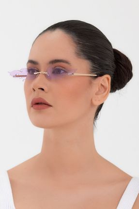 عینک آفتابی بنفش زنانه 50 UV400 فلزی مات هندسی کد 380464760