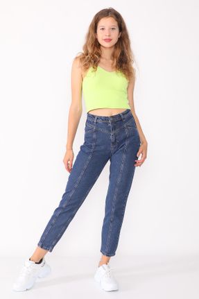 شلوار جین آبی زنانه پاچه رگولار فاق بلند جین استاندارد کد 45036196