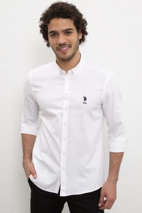 پیراهن سفید مردانه اسلیم فیت پنبه - پلی استر کد 44864363
