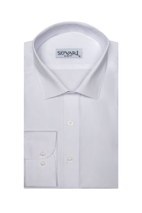 پیراهن سفید مردانه تنگ یقه دکمه مخفی پنبه (نخی) کد 37934701
