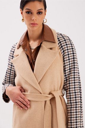 پالتو پشمی بژ زنانه رگولار Sateen - کد 381784544