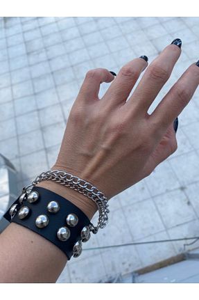 دستبند جواهر مشکی زنانه چرم oldskoolbutik - کد 381825222
