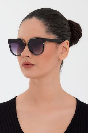 عینک آفتابی مشکی زنانه 50 UV400 فلزی مات هندسی کد 382107624