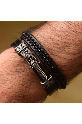 دستبند جواهر مشکی مردانه چرم idolavm - کد 382248626
