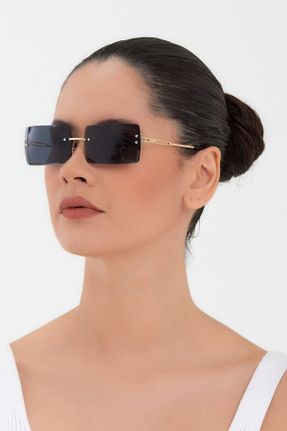 عینک آفتابی مشکی زنانه 50 UV400 فلزی مات هندسی کد 382108389