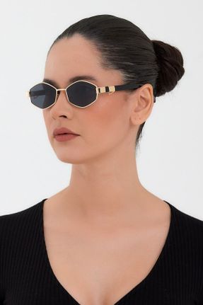 عینک آفتابی مشکی زنانه 50 UV400 فلزی مات هندسی کد 382044609