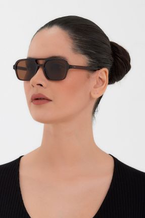 عینک آفتابی قهوه ای زنانه 50 UV400 استخوان مات هندسی کد 382850646