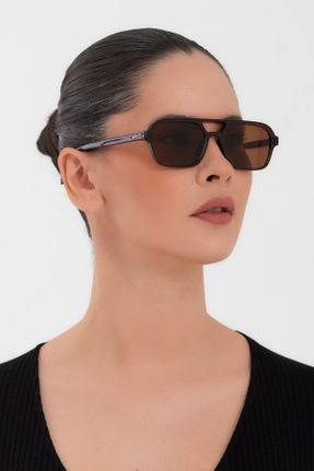 عینک آفتابی قهوه ای زنانه 50 UV400 استخوان مات هندسی کد 382850646