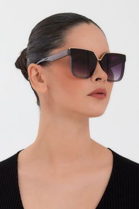 عینک آفتابی طوسی زنانه 50 UV400 استخوان مات هندسی کد 384129616