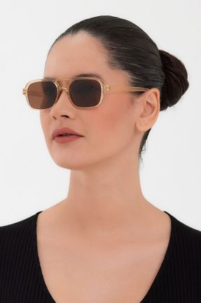 عینک آفتابی قهوه ای زنانه 50 UV400 استخوان مات هندسی کد 384265082