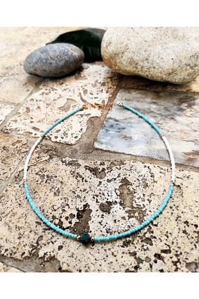 گردنبند جواهر آبی زنانه برنجی TÜKKAN ACCESSORİES - کد 383638098