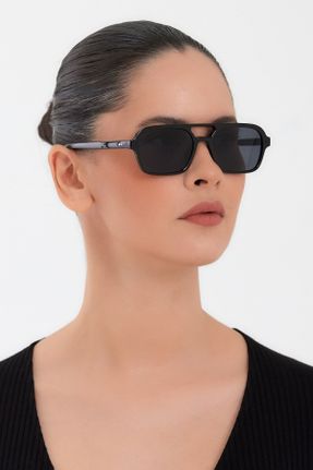 عینک آفتابی مشکی زنانه 50 UV400 استخوان مات هندسی کد 382850159