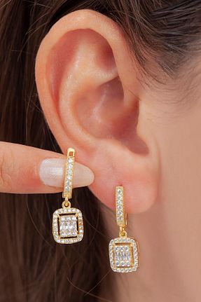 گوشواره نقره طلائی زنانه 925 عیار YÜZÜK USTASI - کد 307075180