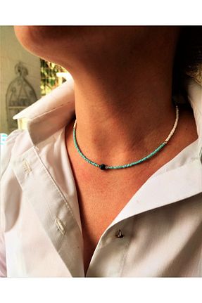 گردنبند جواهر آبی زنانه برنجی TÜKKAN ACCESSORİES - کد 383638098
