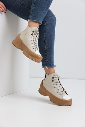 بوت / نیم بوت بژ زنانه چرم مصنوعی Night Shoes - کد 377034033
